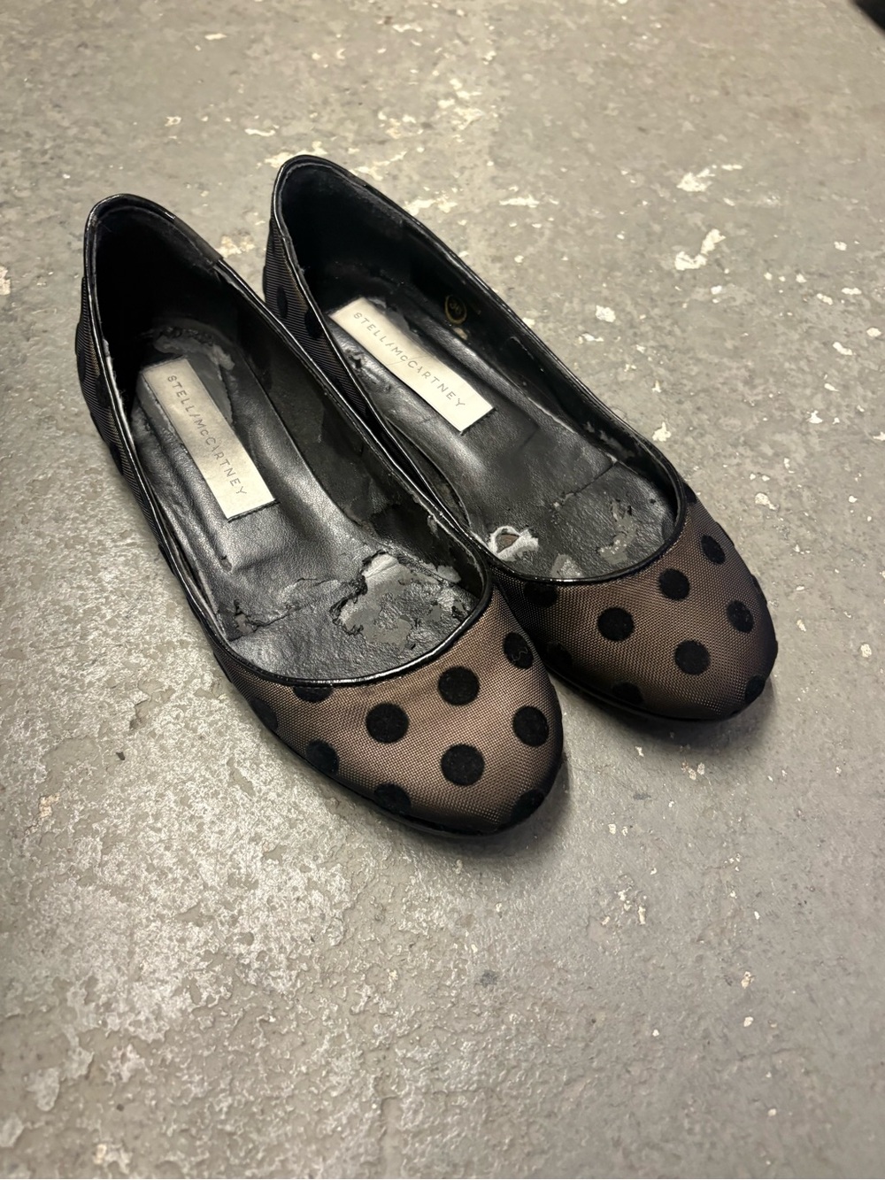 Stella McCartney Black Polka Dot Mesh Ballet Flats